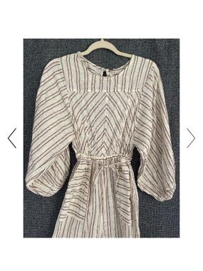 Free People Cream and Burgundy Striped Long-Sleeve Drawstring Jumpsuit
